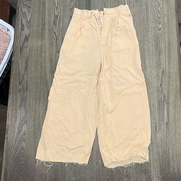 Assembly Pants - Assembly Womens Wide Leg Corduroy Pants High Rise Raw Hem Rayon Cream Size XS